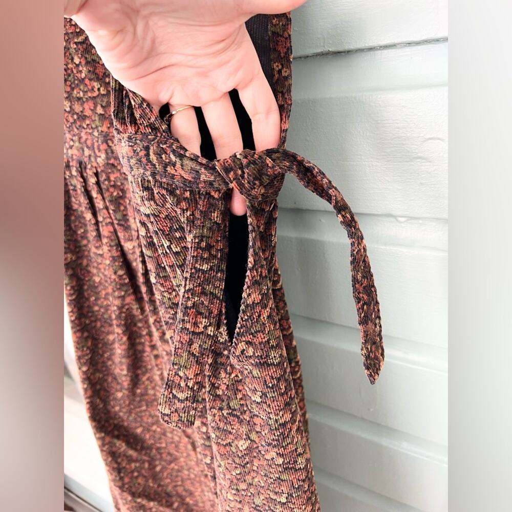 Vintage cottagecore pinafore dress brown ditsy floral corduroy down XS small - Picture 3 of 6